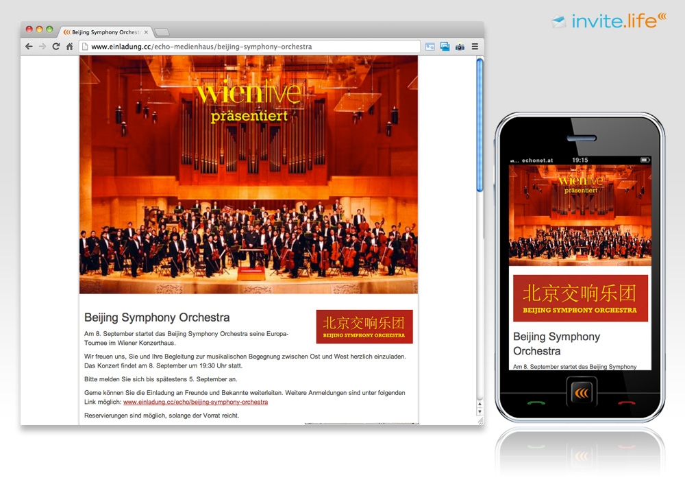 Anmelde-Webseite: Beijing Symphony Orchestra in Wien © Auftraggeber & Fotocredits lt. Einladung