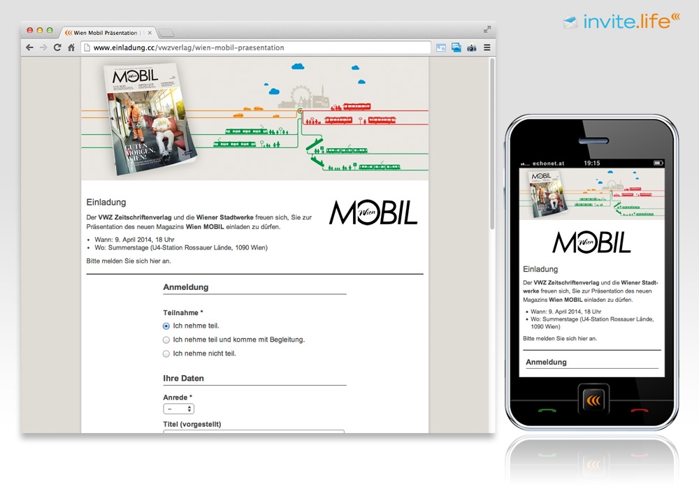 Anmelde-Webseite: Magazinpräsentation »Wien mobil« © Auftraggeber & Fotocredits lt. Einladung