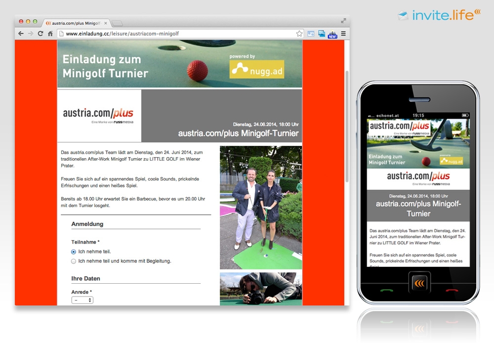 Anmelde-Webseite: austria.com/plus Minigolf-Turnier © Auftraggeber & Fotocredits lt. Einladung