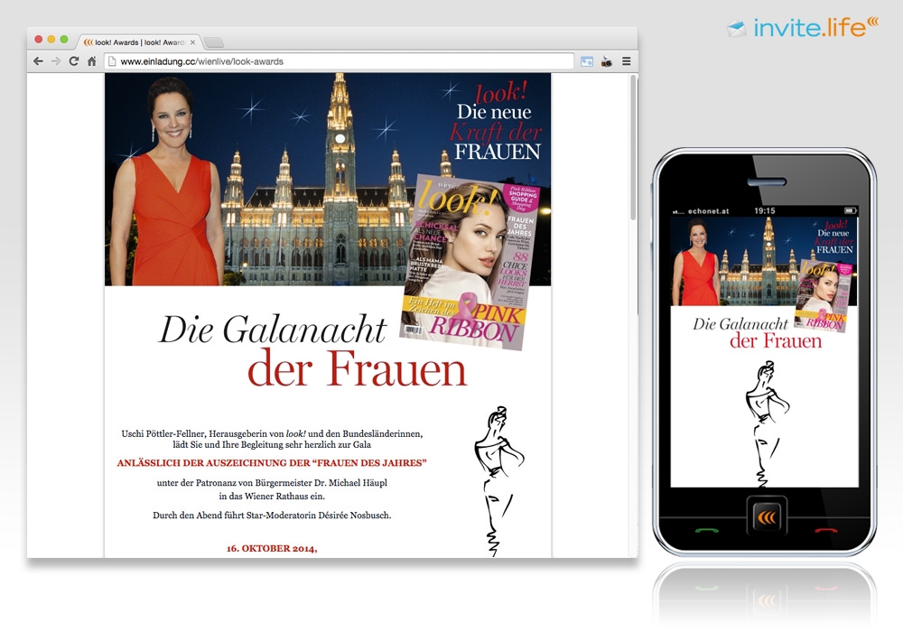 Anmelde-Webseite: look! Awards Galanacht 2014 © Auftraggeber & Fotocredits lt. Einladung