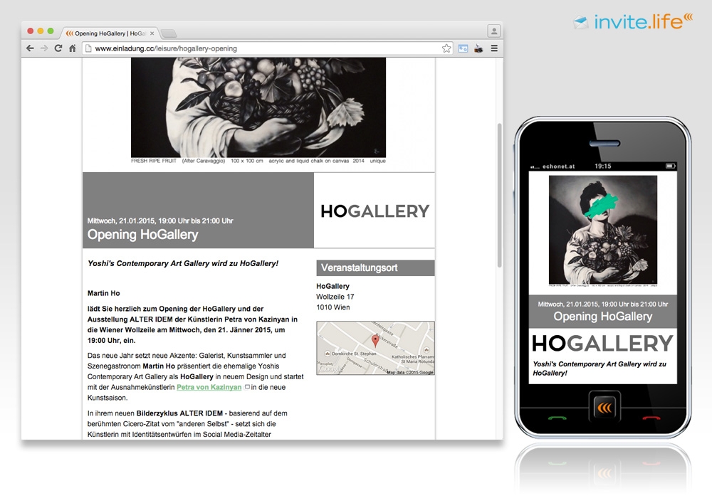Anmelde-Webseite: Opening HoGallery 2015 © Auftraggeber & Fotocredits lt. Einladung