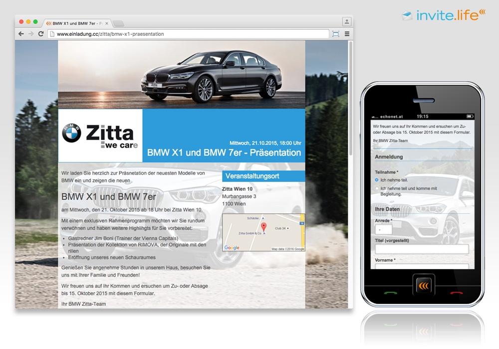 Anmelde-Webseite: BMW X1-Präsentation bei BMW Zitta 2015 © Auftraggeber & Fotocredits lt. Einladung