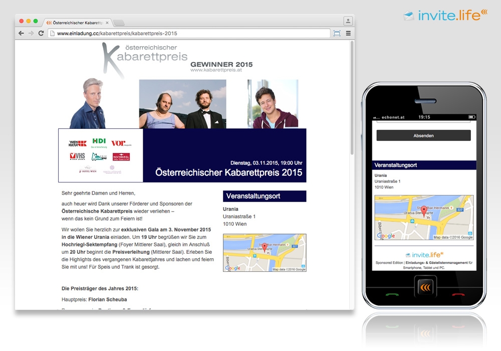 Anmelde-Webseite: Österreichischer Kabarettpreis 2015 © Auftraggeber & Fotocredits lt. Einladung