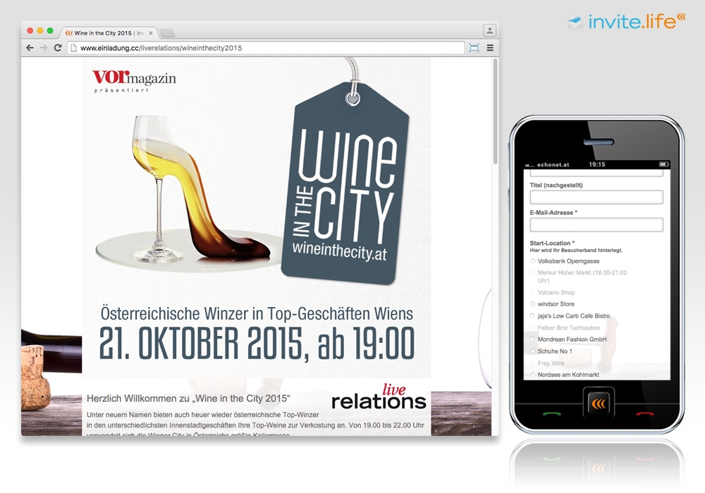 Anmelde-Webseite: Wine in the City 2015 © Auftraggeber & Fotocredits lt. Einladung