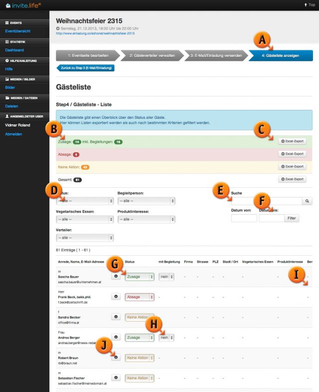 Schritt 4: Gästeliste anzeigen / Funktionen der Gästeliste © echonet communication GmbH