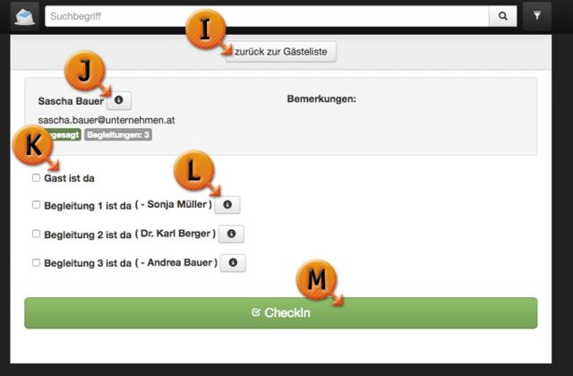 Check-In-System: Detailansicht bei einem Gast für den CheckIn © echonet communication GmbH