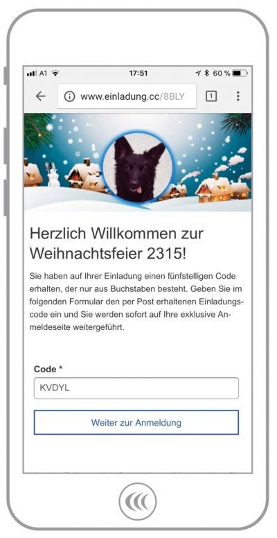 Smartphone mit Anmeldung / PostCode-System © echonet communication GmbH